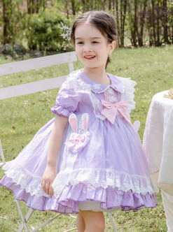Rabbit Ears Hem Decoration Light Purple Doll Collar Children Sweet Lolita Kids Short Sleeve Dress -NAUS Lolita Shop 5 500x672 1182