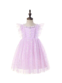 Purple Pleated Mesh Cute Sequins Bow Knots Print Decoration Flowers Children Lolita Kids Flying Sleeves Dress -NAUS Lolita Shop 5 500x672 1183