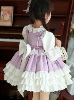 Spring Light Purple Bowknot Ruffles Cartoon Girl Kid Sweet Lolita Round Neck Puff Sleeves Princess Dress -NAUS Lolita Shop 5 500x672 1184