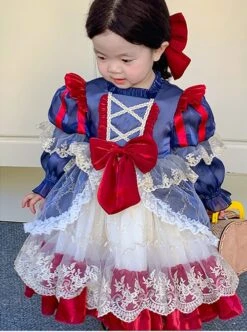 Vintage Palace Lace Puff Sleeve Ornate Bow-Knot Decoration Classic Lolita Kids Long Sleeve Dress -NAUS Lolita Shop 5 500x672 1187