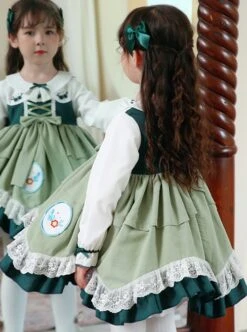 Flower Embroidery Fresh Green Lace Hem Classic Lolita Kids Long Sleeve Dress -NAUS Lolita Shop 5 500x672 1194