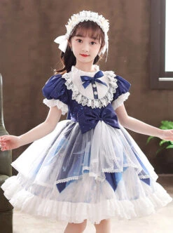 Ruffle Round Collar Bowknot Children Sweet Lolita Puff Sleeve Short Sleeve Dress -NAUS Lolita Shop 5 500x672 1195