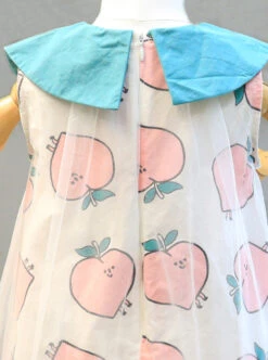 Sweet Peach Print Mesh Decoration Pleated Hem Doll Neck Bow Knot Classic Lolita Sleeveless Dress -NAUS Lolita Shop 5 500x672 1202