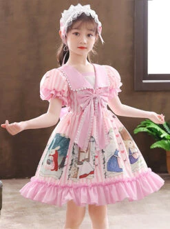 Cute Bunny Printing Retro Navy Style Collar Children Sweet Lolita Short Sleeve Dress -NAUS Lolita Shop 5 500x672 1210