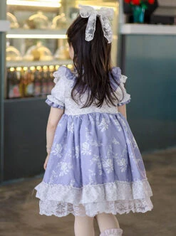 Purple Pleated Ruffle Neckline Design White Floral Decoration Lace Princess Classic Lolita Short Sleeve Kid Dress -NAUS Lolita Shop 5 500x672 1212