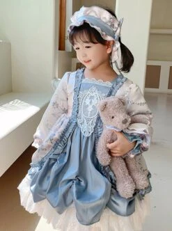 Palace Style Lace Flower Print Thickened Autumn Winter Cute Sweet Lolita Kids Long-Sleeved Dress -NAUS Lolita Shop 5 500x672 1216