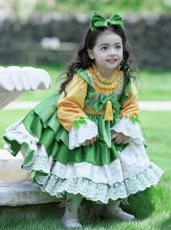 Fresh Autumn Winter Velvet Bow Lace Cuffs Jacquard Irregular Hem Design Classic Lolita Christmas Kids Long Sleeve Dress -NAUS Lolita Shop 5 500x672 1221