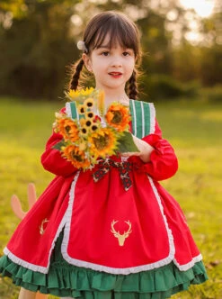 Winter Red And Green Christmas Style Bowknot Children Sweet Lolita Kids Thicken Red Long Sleeve Dress -NAUS Lolita Shop 5 500x672 1222