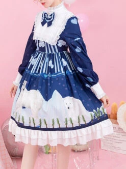Ice Bear Island Series OP Bowknot Blue Classic Lolita Long Sleeve Dress -NAUS Lolita Shop 5 500x672 1239