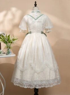 Delicate Lace Jacquard Embroidery Crinkled Mesh Fabric Sexy Deep V Neckline Design Ribbon Bow Decoration Classic Lolita Dress -NAUS Lolita Shop 5 500x672 124