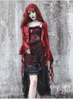Night Visit Vampire Series Gothic Black Red Drawstring Christmas Lace Darkness Sling Dress With Hand Sleeves 9 Night Visit Vampire Series Gothic Black Red Drawstring Christmas Lace Darkness Sling Dress With Hand Sleeves -NAUS Lolita Shop 5 500x672 1261