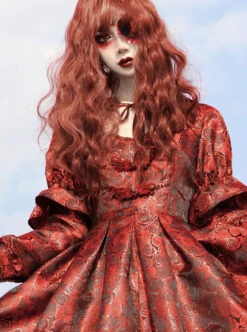 Gothic Bloody Red Rose Printing Long Sleeve Dress -NAUS Lolita Shop 5 500x672 1263