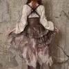 Exile Journey Series Steampunk Asymmetrical PU Maillard Brown Lace Mesh Large Hem Bust Strap Sleeveless Dress JSK