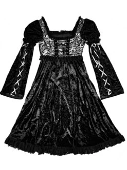 Gothic Jacquard Black Velour Long Sleeve Puff Sleeve Dress -NAUS Lolita Shop 5 500x672 1267