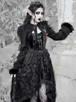 Fog Series Velvet Jacquard Tassel Decorated Lace Irregular Hem Design Classical Gothic Sleeveless Dress -NAUS Lolita Shop 5 500x672 1279