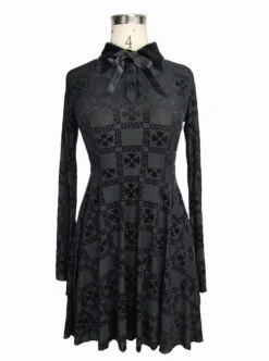 Black Bowknot Trumpet Sleeve Gothic Lapel Long Sleeve Dress -NAUS Lolita Shop 5 500x672 1281