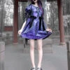 Tassel Binding Band Bowknot Purple Jacquard Gothic Puff Sleeve Dress
