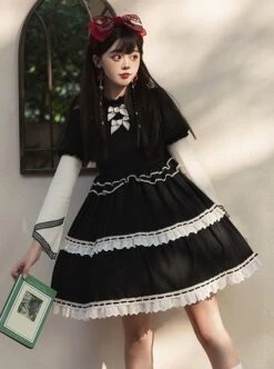 Wish Gift Box Series Cute Red Corduroy Vest Irregular Cuffs Lace Fake Three Pieces Classic Lolita Long Sleeve Dress Set -NAUS Lolita Shop 5 500x672 151