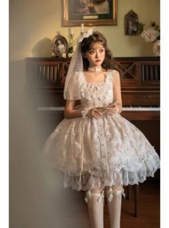 Floating Moon Dark Night Series JSK Floating Moon Apricot Organza Classic Lolita Sling Dress -NAUS Lolita Shop 5 500x672 158