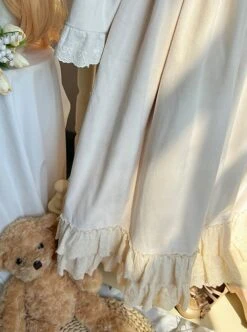 Sweet Tea Series Apricot Large Skirt Extended Hem Inside Round Neckline Ruffled Puff Long Straight Sleeves Classic Lolita Dress -NAUS Lolita Shop 5 500x672 161