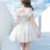 Miss Hill Series White Elegant Pure Color Binding Band Design Daily Classic Lolita Short Sleeve Dress