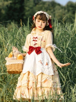 A Little Sparrow Series Pastoral Style Cute Printing Sweet Lolita Yellow Sling Dress -NAUS Lolita Shop 5 500x672 167