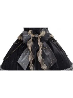 Starry Night Series Organza Palace-Style Jacquard Lace Trim Beaded Decoration Black Sleeveless Classic Lolita Dress Set -NAUS Lolita Shop 5 500x672 174