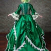 Palace Style White Lace Green Trumpet Sleeve Lolita Prom Long Trailing Dress
