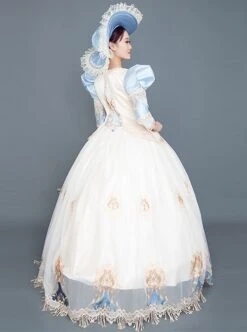 Blue Puff Sleeve Light Champagne Hem Lace Embroidery Classical Court Party Lolita Prom Dress -NAUS Lolita Shop 5 500x672 226