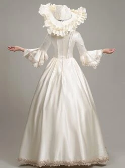 Light Champagne Square Collar Mid-length Trumpet Sleeve Lace Pearls Bow Decoration Simple Elegant Retro Court Style Lolita Prom Dress -NAUS Lolita Shop 5 500x672 227