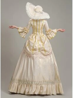 Elegant Champagne Puff Mid-length Sleeve Golden Vertical Stripes Decoration Royal Court Style Lolita Prom Dress -NAUS Lolita Shop 5 500x672 244