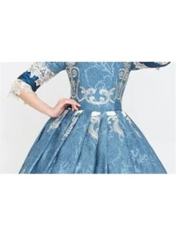 Medieval Retro Gentle Light Blue Chic Neckline Mid-length Sleeves Lace Embroidery Lolita Prom Dress -NAUS Lolita Shop 5 500x672 246
