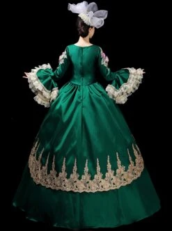 Green V-shape Neckline Dark Golden Embroidery Retro Lolita Prom Long Sleeve Dress -NAUS Lolita Shop 5 500x672 249