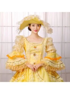 Gorgeous Retro Yellow Square Collar Lace Embroidery Drawstring At The Back Lolita Prom Long Sleeve Dress -NAUS Lolita Shop 5 500x672 254