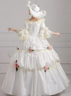 Off White Lace Silver Edge Mid-length Sleeve Pink Flowers Decoration Pure Holy Lolita Prom Dress -NAUS Lolita Shop 5 500x672 255