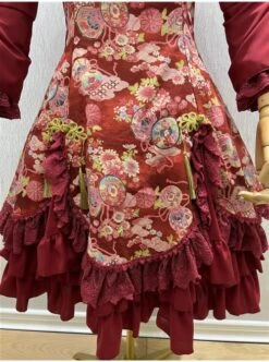 Flying Flower Command Series OP Chinese Style Elegant Printing Tassel Disc Buckle Hem Folds Classic Lolita Long Sleeve Dress -NAUS Lolita Shop 5 500x672 263