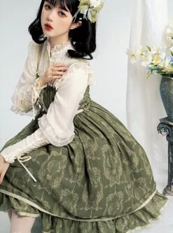 Eileen Series Daily Basics Printed Ribbon Bowknot Belt Beautiful Flounce Classic Lolita Sleeveless Dress -NAUS Lolita Shop 5 500x672 271