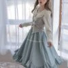 Vintage Elegant Lace V Neck False Three Pieces Petal Hem Design Classic Lolita Long Sleeve Dress