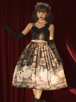 Ceylon Under The Moon Series Classical Oil Painting Style Printed Elegant JSK Classic Lolita Sleeveless Dress -NAUS Lolita Shop 5 500x672 287