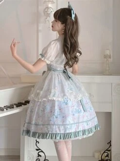 Spring Summer Elegant Lily Of The Valley Print Fresh Lace Bowknot Decoration Classic Lolita Sleeveless Dress Set -NAUS Lolita Shop 5 500x672 291