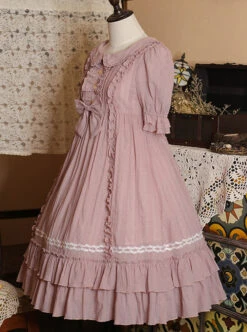 Pure Color Elegant Ruffles High Waist Short Sleeve Lolita Dress -NAUS Lolita Shop 5 500x672 296