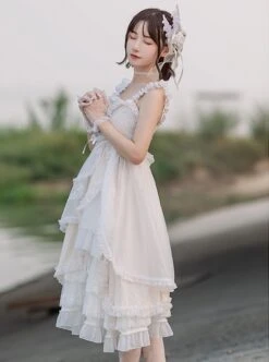 Wild Swan Series White Suspenders Autumn Winter Irregular Hem Design Classic Lolita Sleeveless Dress -NAUS Lolita Shop 5 500x672 306