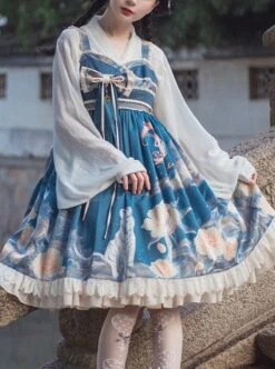 Chinoiserie White Tiger Print Bow-Knot Ribbon Tassel Accessories High Waist Lace Classic Lolita Sleeveless Dress -NAUS Lolita Shop 5 500x672 319