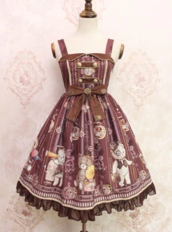 Steam Bear Series JSK Gear Bowknot Classic Lolita Sling Dress -NAUS Lolita Shop 5 500x672 334