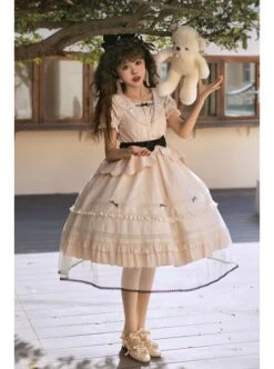 Letters And Poems Glazed Window Series Pattern Exquisite Embroidery Doll Collar Pleated Hem Bow Knot Apron Classic Lolita Dress Set -NAUS Lolita Shop 5 500x672 337