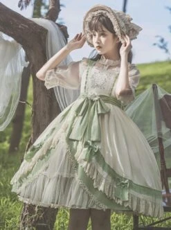 Pastoral Style Elegant Embroidery Green Fresh Lace Irregular Hem Design Classic Lolita Sleeveless Dress -NAUS Lolita Shop 5 500x672 344