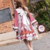 Chinese Style Chiffon Ruffled Pleats Sweet High Waist Tie RopePuppy Print Bow Knot Decoration Classic Lolita OP Dress Set