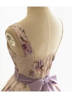 Simple White Floral Pattern Pearl Belt Open Back Large Bow Sleeveless Sling Classic Lolita Dress -NAUS Lolita Shop 5 500x672 356