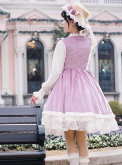 Pastoral Style Retro Elegant Lace Velvet Stitching Spring-Autumn Lace-Up Classic Lolita Long-Sleeved Dress -NAUS Lolita Shop 5 500x672 361