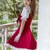 Doll Collar Chest Red Big Bow Puff Sleeves Ruffled Hem Design Classic Lolita Short Sleeve Dress